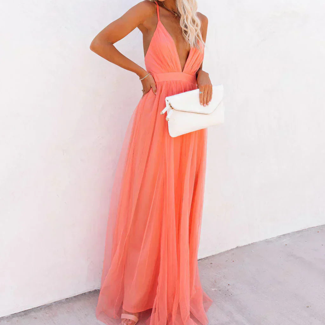 ELOISÉ | ROBE MAXI LUMIÈRE CORAIL