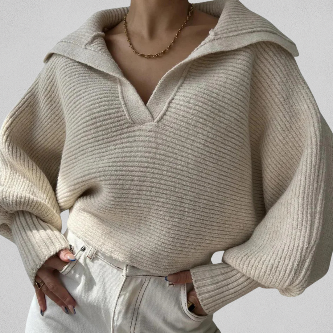Pull à col en V et coupe ample pour femmes