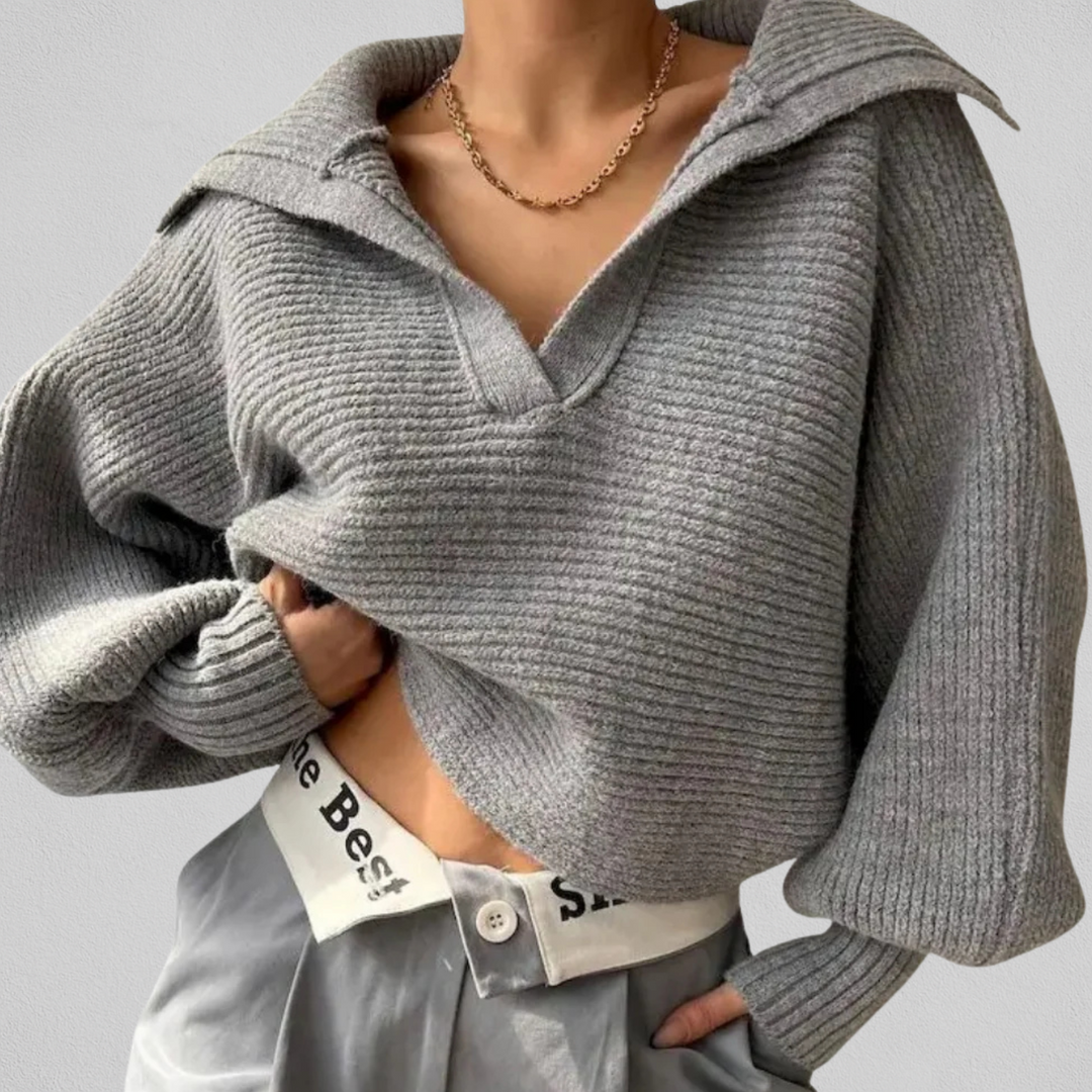 Pull à col en V et coupe ample pour femmes