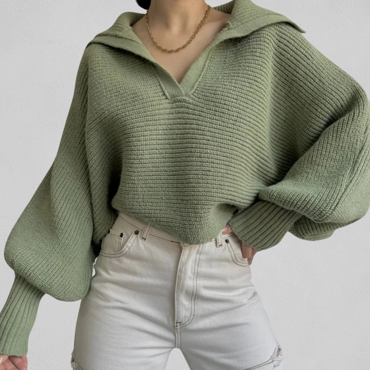 Pull à col en V et coupe ample pour femmes