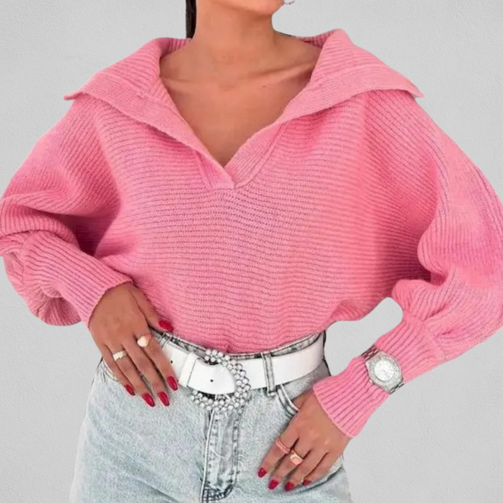 Pull à col en V et coupe ample pour femmes