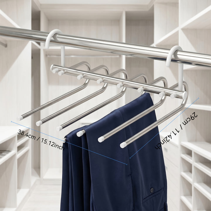 Ruimtebesparende 6-laags antislip metalen broekhanger met 2 haken, roestvrijstalen ontwerp vermindert rommel met 80%, perfect voor skinny jeans en denim stoffen, een ideale cadeaukeuze voor elf feestdagen