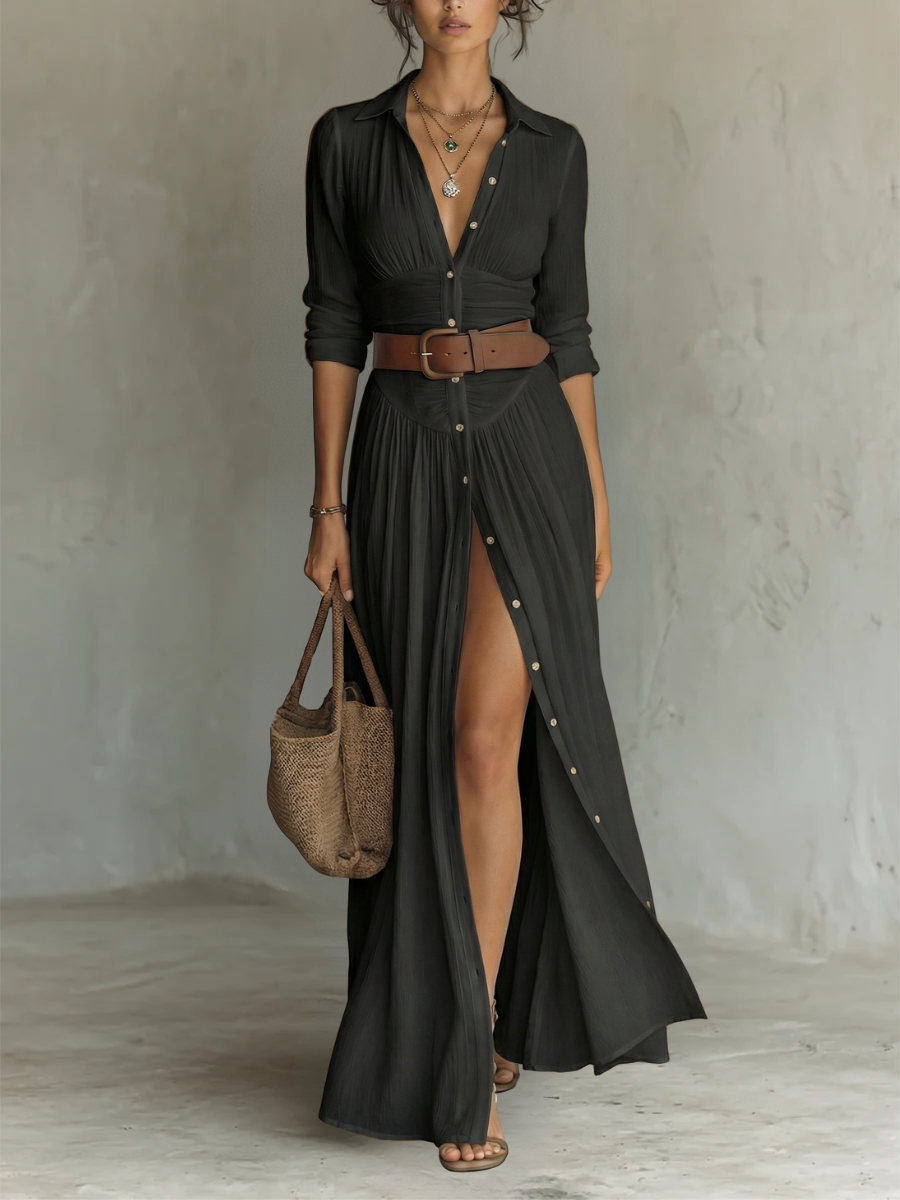 Annastasia  — Robe maxi élégante à col revers