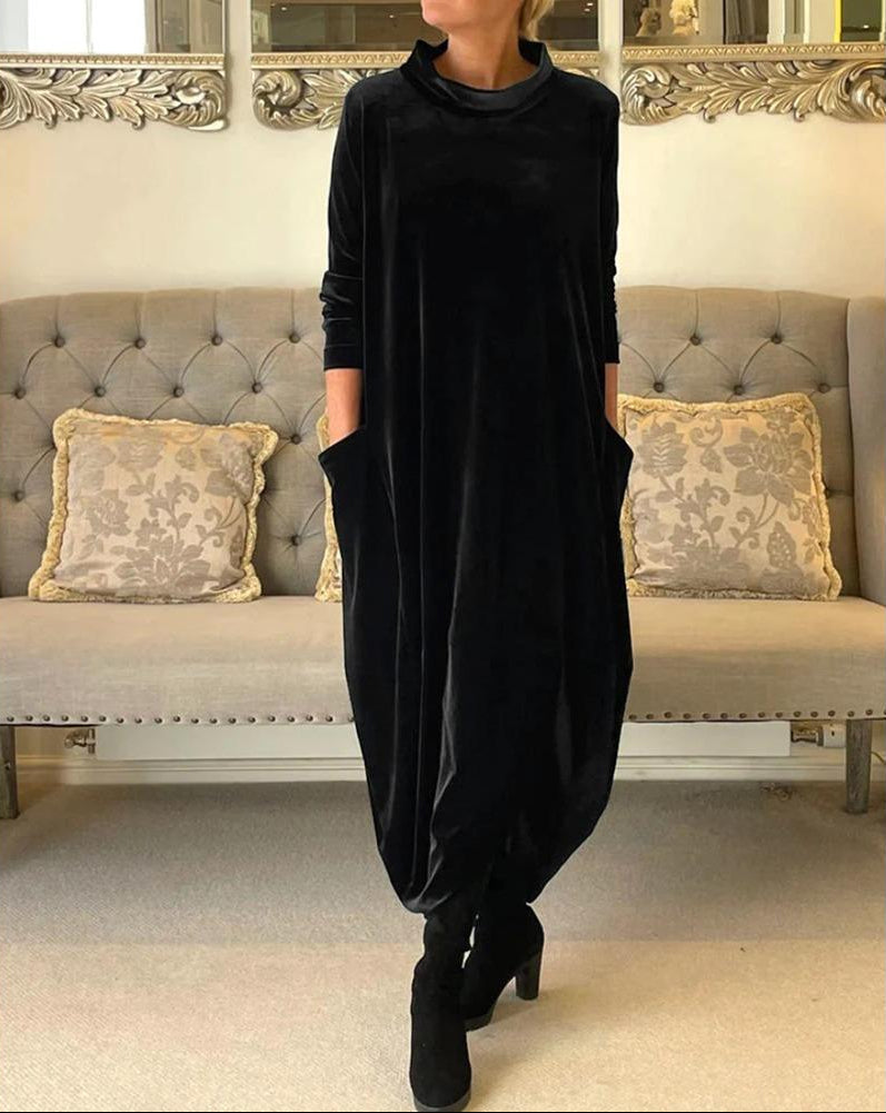 Herma | Elegante Maxijurk Van Fluweel Met Zakken