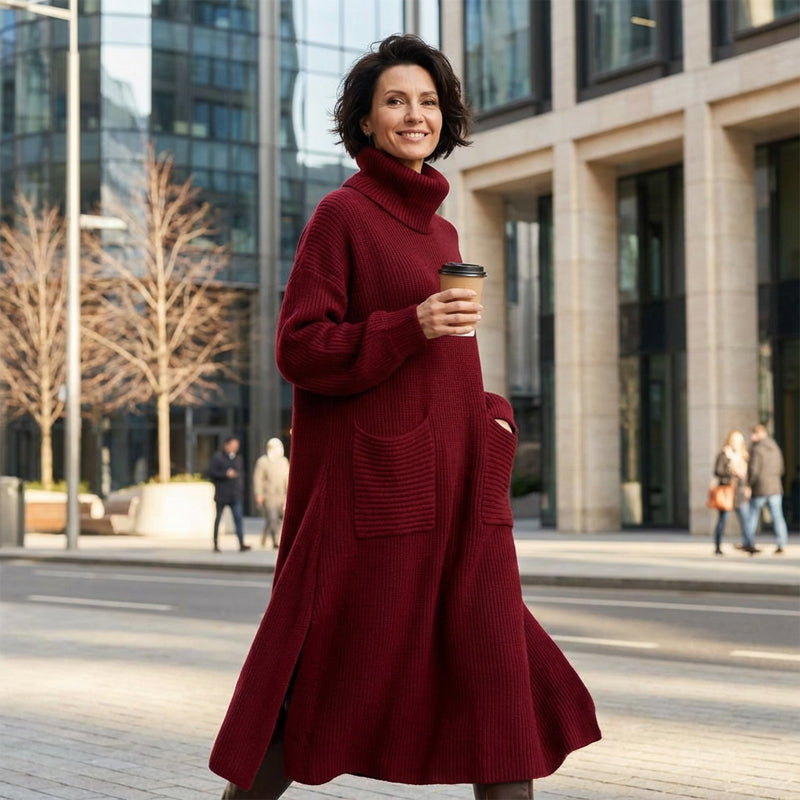 Robe-pull à col roulé et manches longues pour femme – Chaude, confortable et élégante