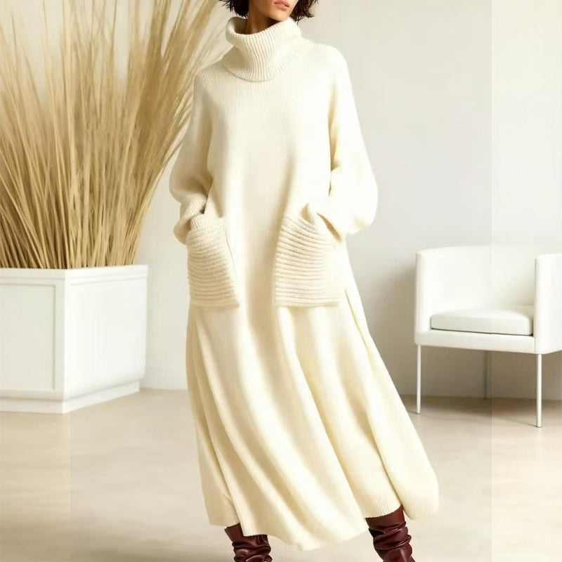 Robe-pull à col roulé et manches longues pour femme – Chaude, confortable et élégante