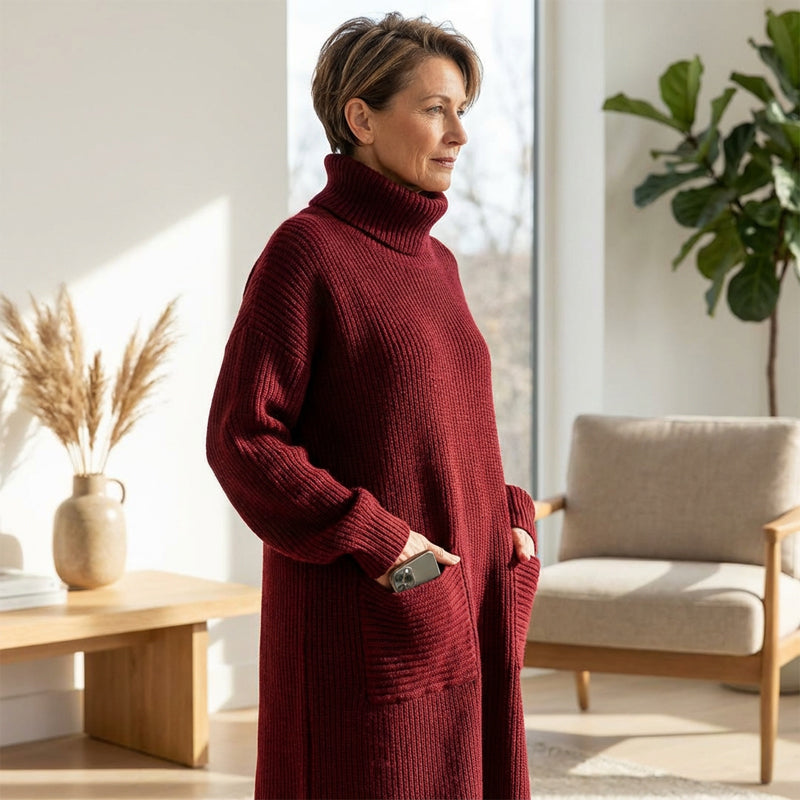Robe-pull à col roulé et manches longues pour femme – Chaude, confortable et élégante